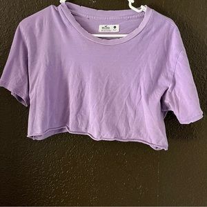 Lavender Purple Hollister Distressed Short Sleeve Cut Off Crop Top, Medium